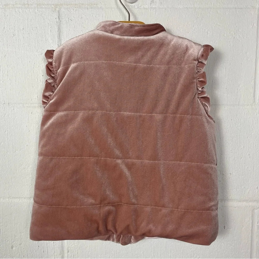 7 For All Mankind Girls Velvet Vest Fleece-Lined Dusty Pink Ruffle Bows Dainty 5